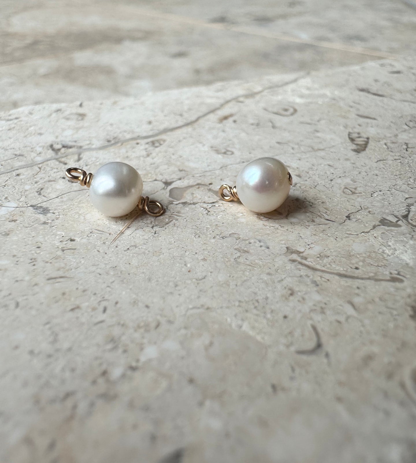 White Freshwater Round Pearl Connector and Charm in 14K Gold Filled 925 Sterling Silver