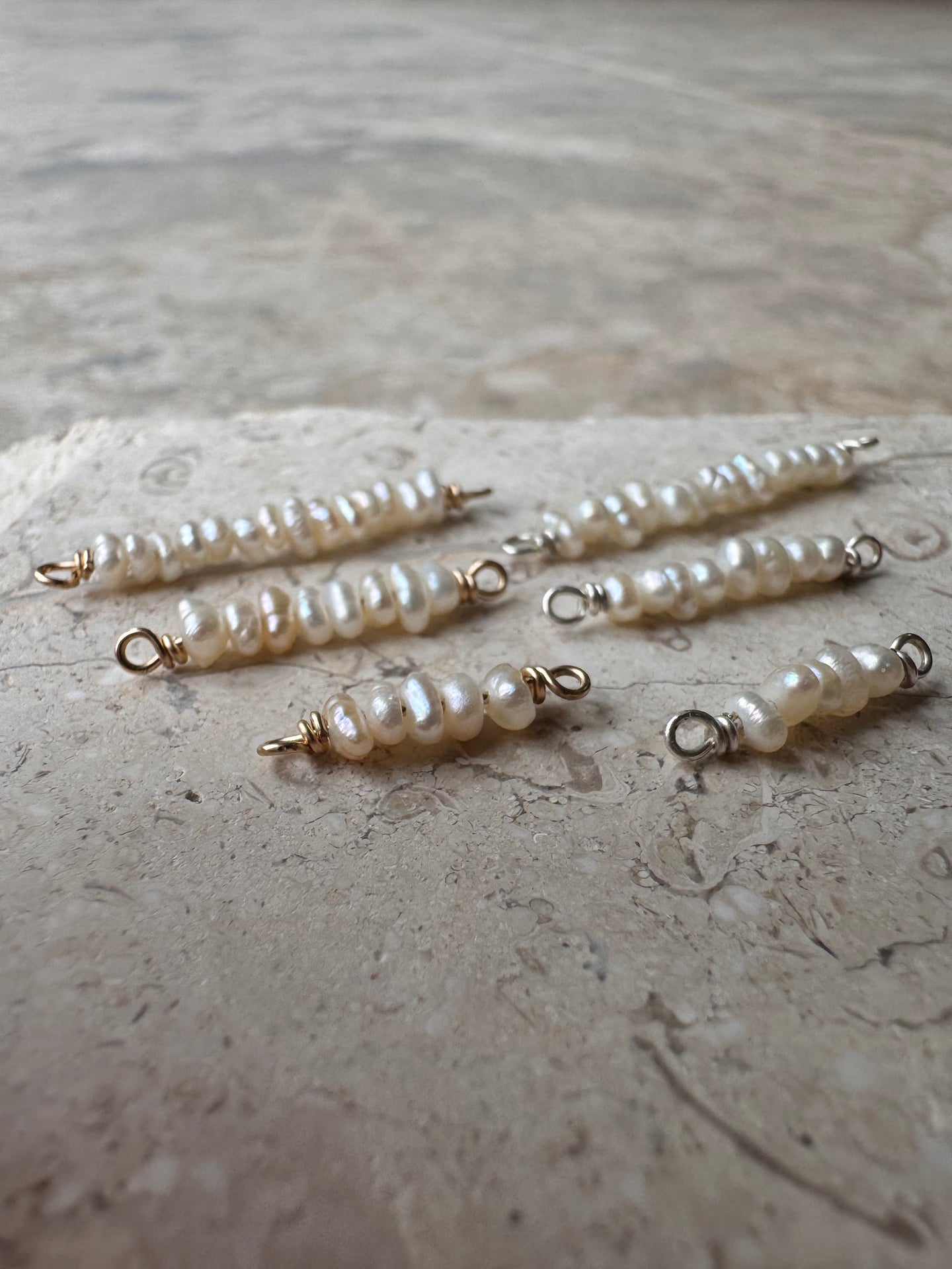 nakedpalm® White Freshwater Rice Pearl Connectors in 14K Gold Filled 925 Sterling Silver